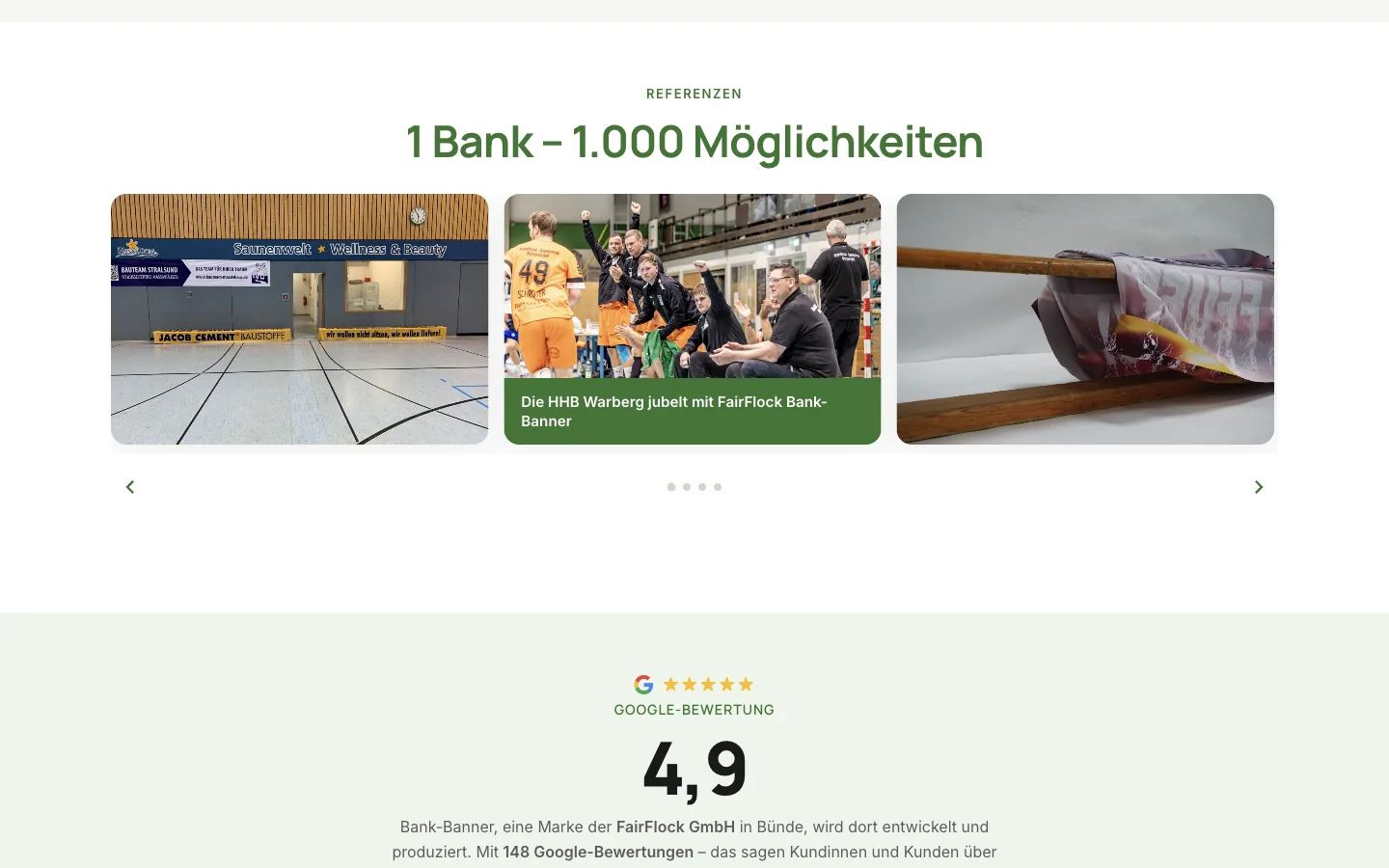 Referenzen-Slider und Google-Bewertung auf bank-banner.de