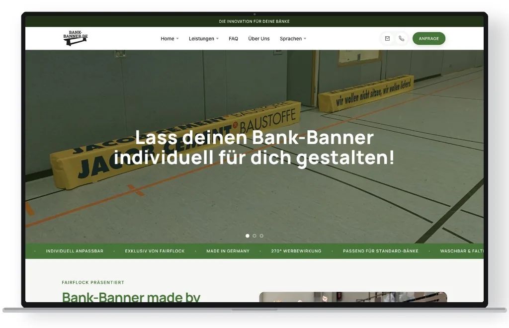 Desktop-Mockup der bank-banner.de Startseite