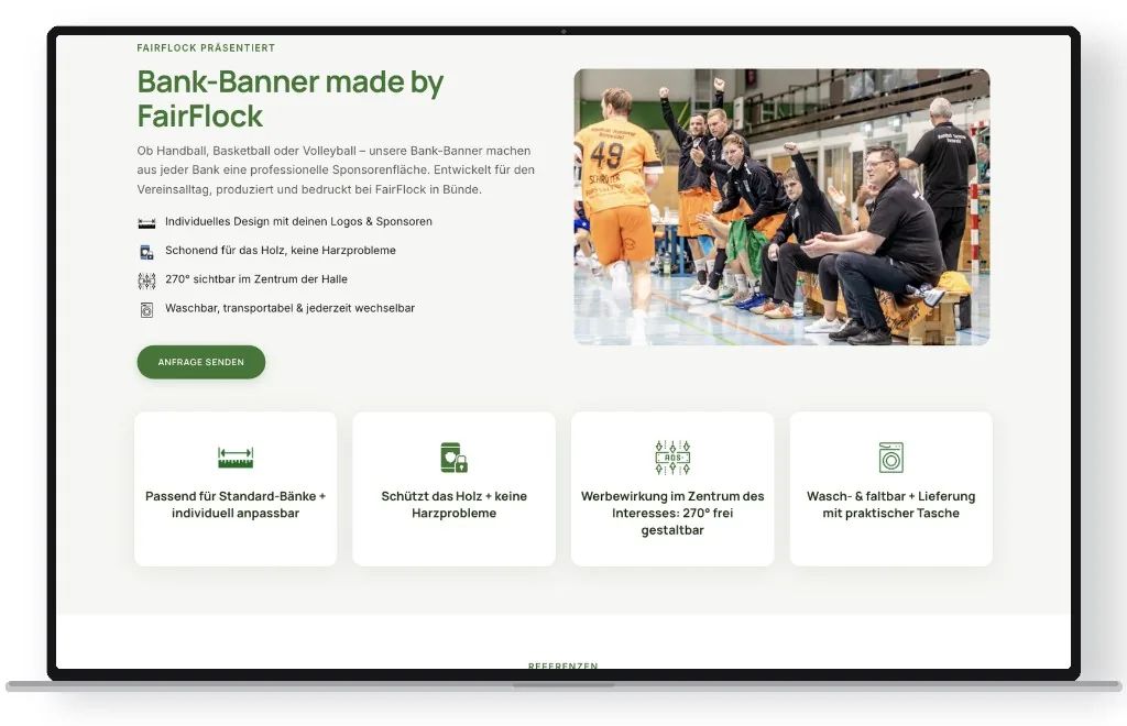 Desktop-Mockup der Vorteile-Sektion